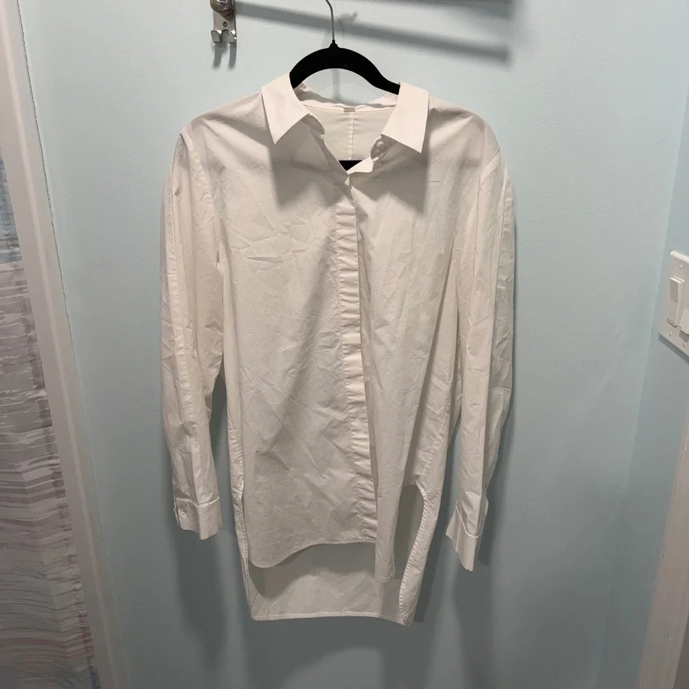 COS Longline White Cotton Button Down Shirt Size 12 Minimalist